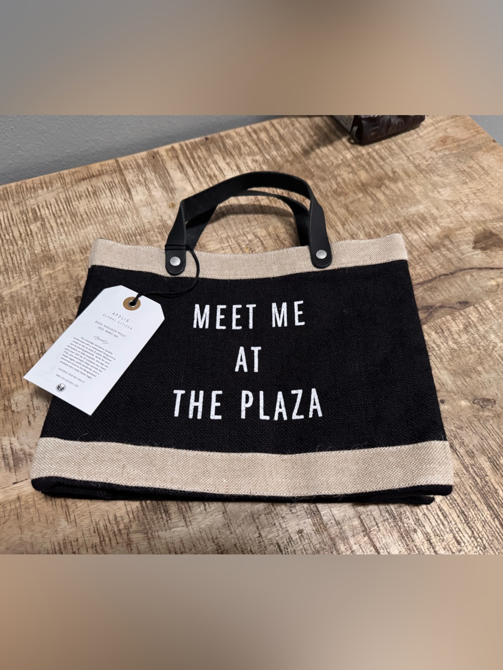 Meet Me At The Plaza Black & Natural Tote Bag NWTO - Picture 5 of 14